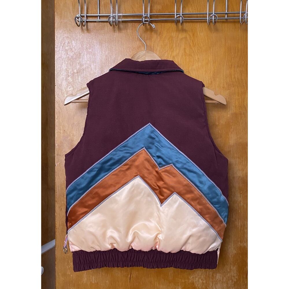 Vtg 70s 80s Western Satin Mountains Puffer Ski Vest The Line Denver Sz XS S Read